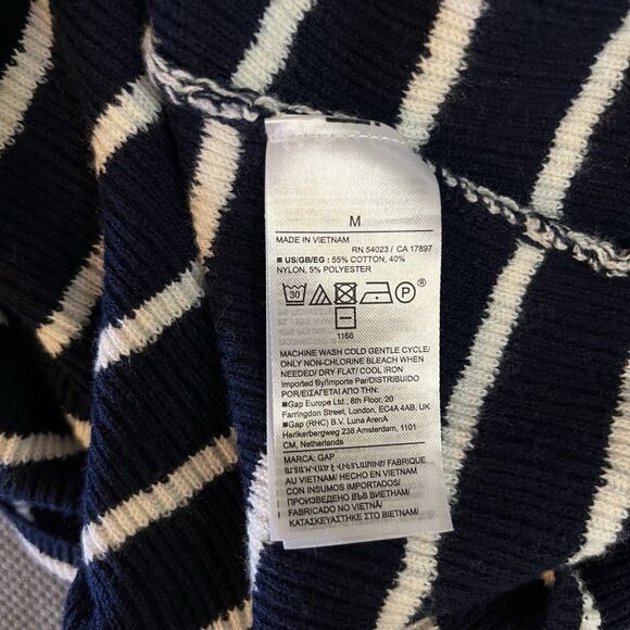 GAP MEDIUM Sweater Midi Dress Long Sleeve Pullover Navy White Striped Rib-knit - Picture 9 of 11